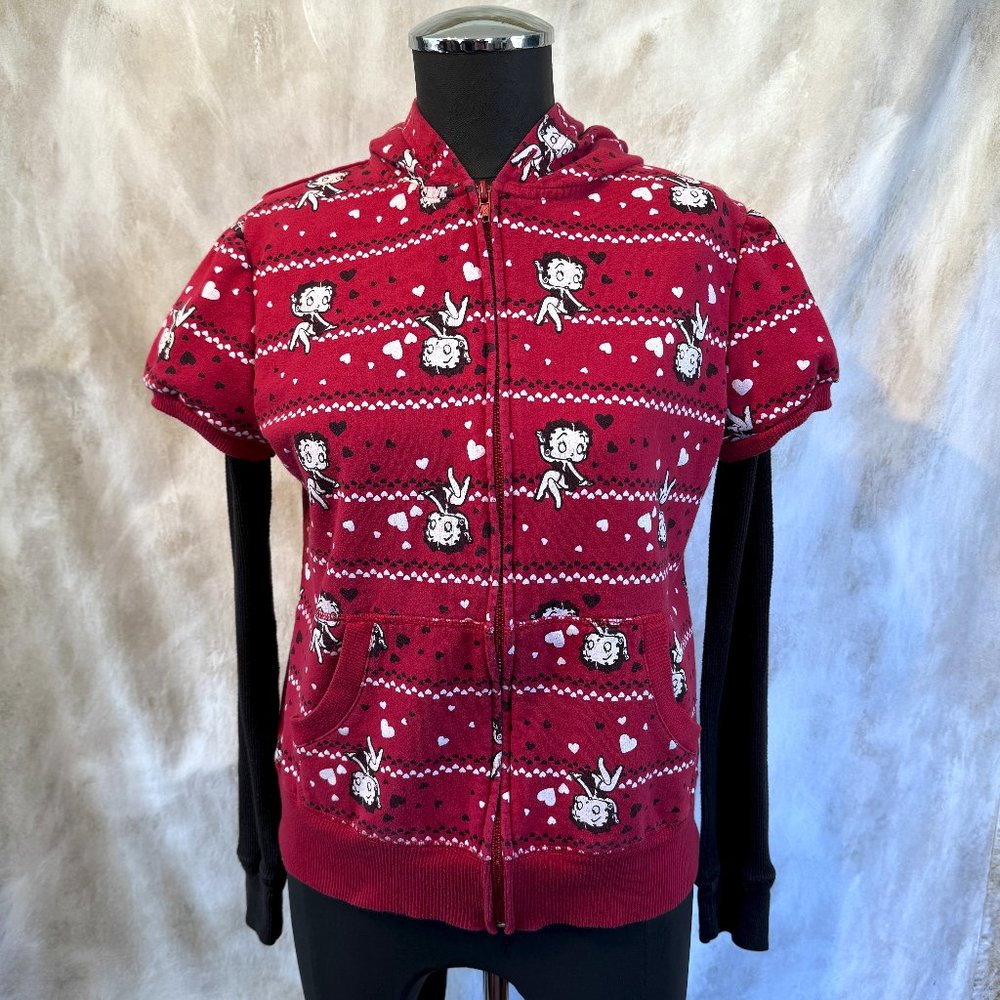 🪩Betty Boop Jerry Leigh Zippered Black and Red Hoodie Junior L